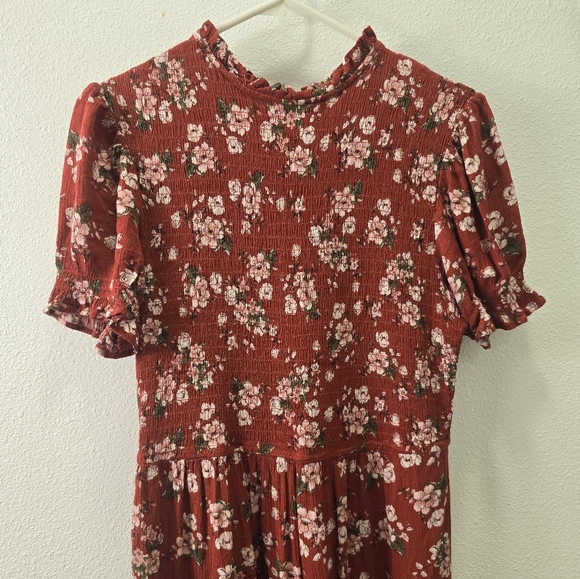 Floral Puff-Sleeve Midi Dress Womens L size - Picture 2 of 10